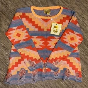 NWT Wildfox White Label Sweater
Boho Geometric Knit Sweater | Distressed Hem